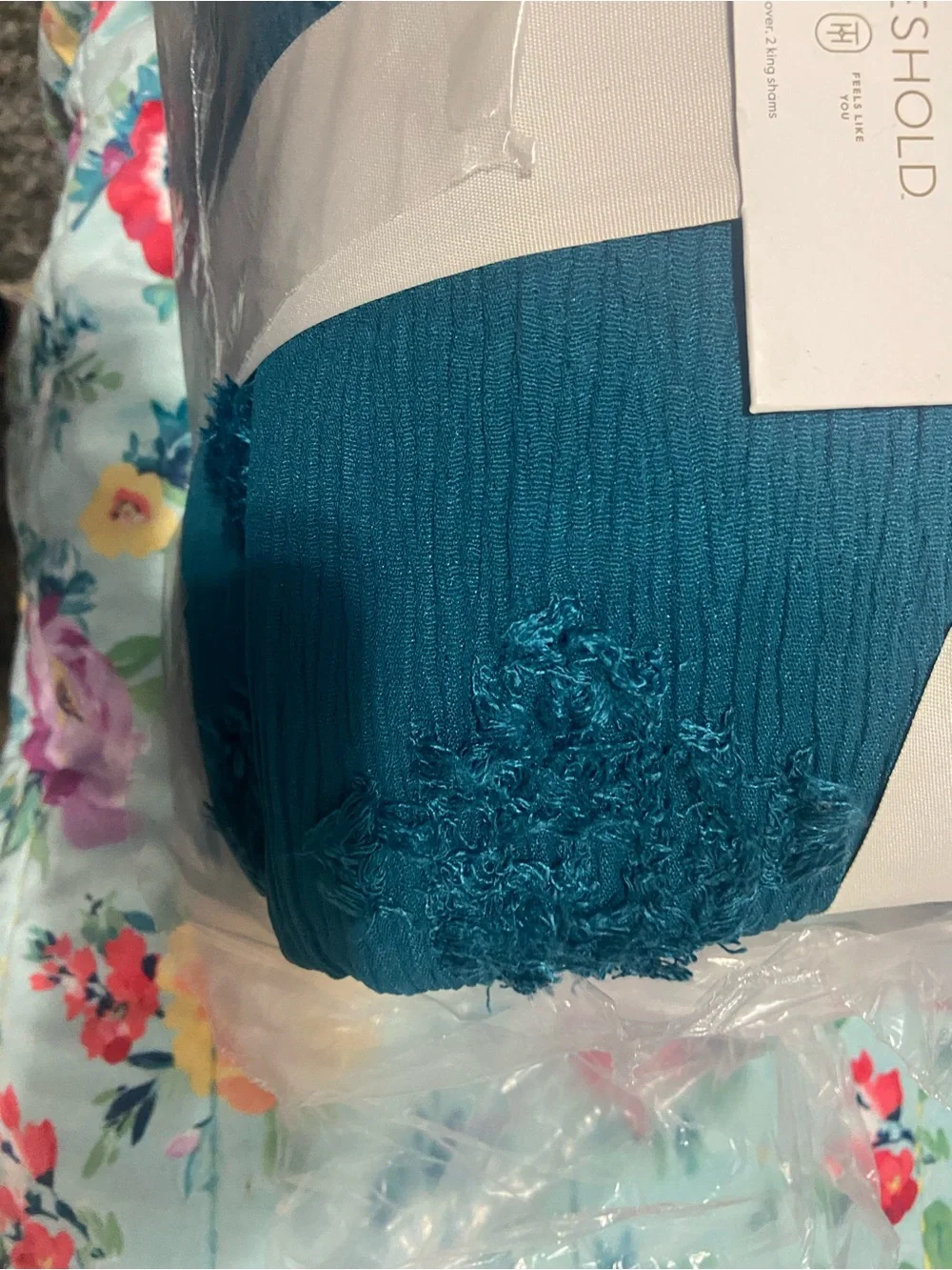 Threshold King Dark Teal Tufted Diamond Duvet Cover Set New